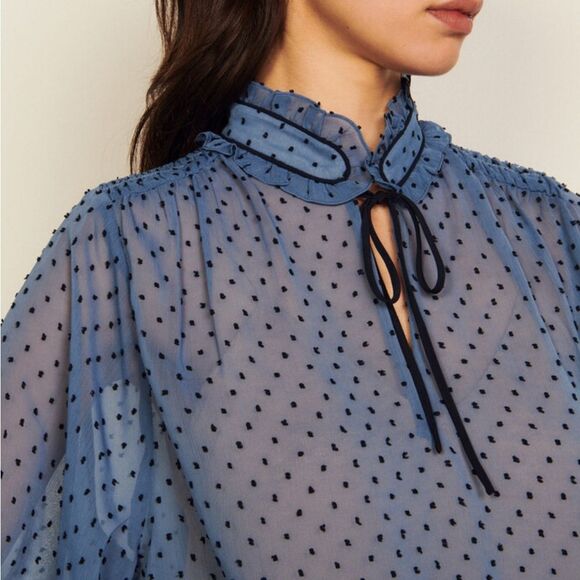 SANDRO Woman Blouse  Dotted Swiss high-neck top Coquettecore  Size 4 - Picture 4 of 11